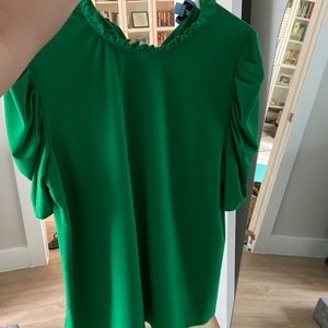 CeCe Ruffle Sleeve Top Green XL